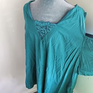 Size 28 Lane Bryant peek-a-boo sleeve lace front top